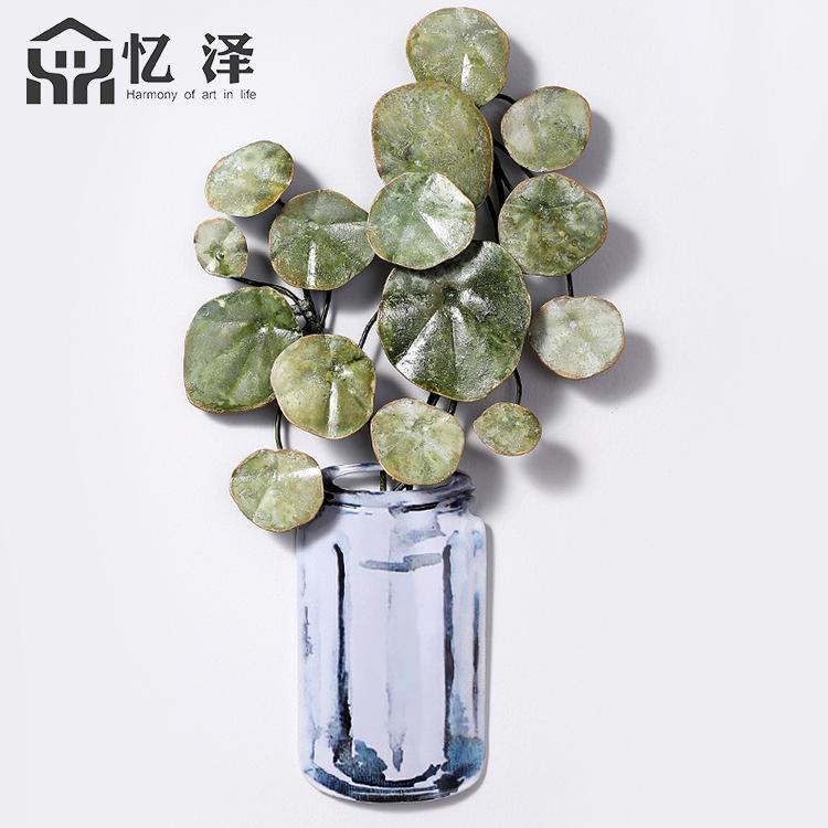 ins田园仿真绿植玻璃花瓶铁艺壁挂 创意家居房间玄关书房墙面装饰