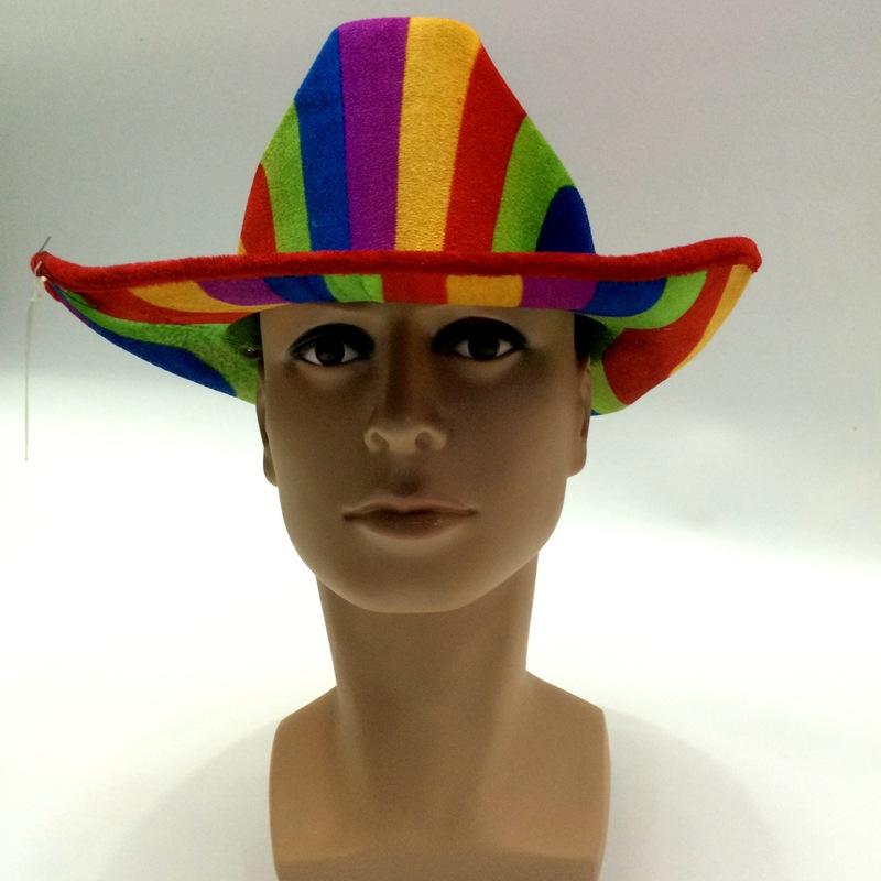 Foreign gay rainbow cowboy hat Festival party bar Composite Cowboy striped colorful striped cowboy hat