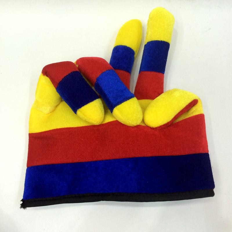Hecho a medida todos los tipos colombia amarillo azul rojo tricolor una mano suave sombrero comercio exterior extienda dos dedos Y tipo bandera color copa mundial sombrero Item Picture