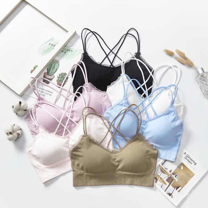 New non-mainstream color lace beauty back spaghetti-strap strapless bra for women without steel rings, with chest pads and thin shoulder straps