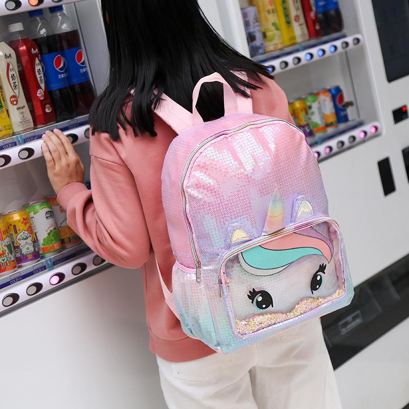 New Unicorn UNICORN Iridescent sequined large backpack, large capacity backpack, canvas student schoolbag