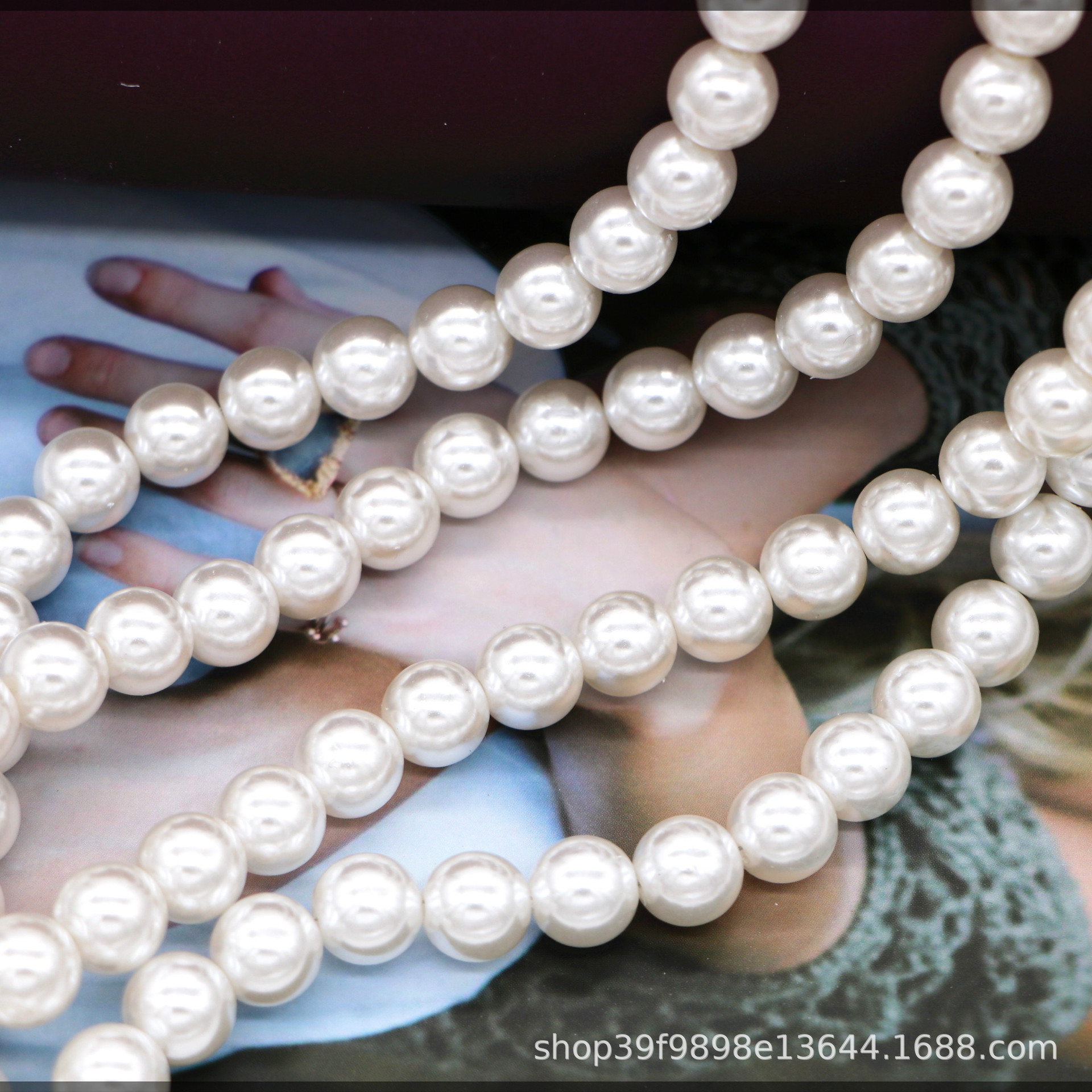 6mm高亮ABS仿珍珠铁丝珠散珠DIY手包配件双孔圆珠手捧花婚纱头饰