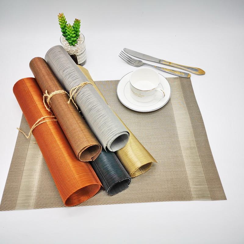 厂家直销 竖条流苏金属色特斯林PVC西餐垫防滑隔热主题餐厅餐垫
