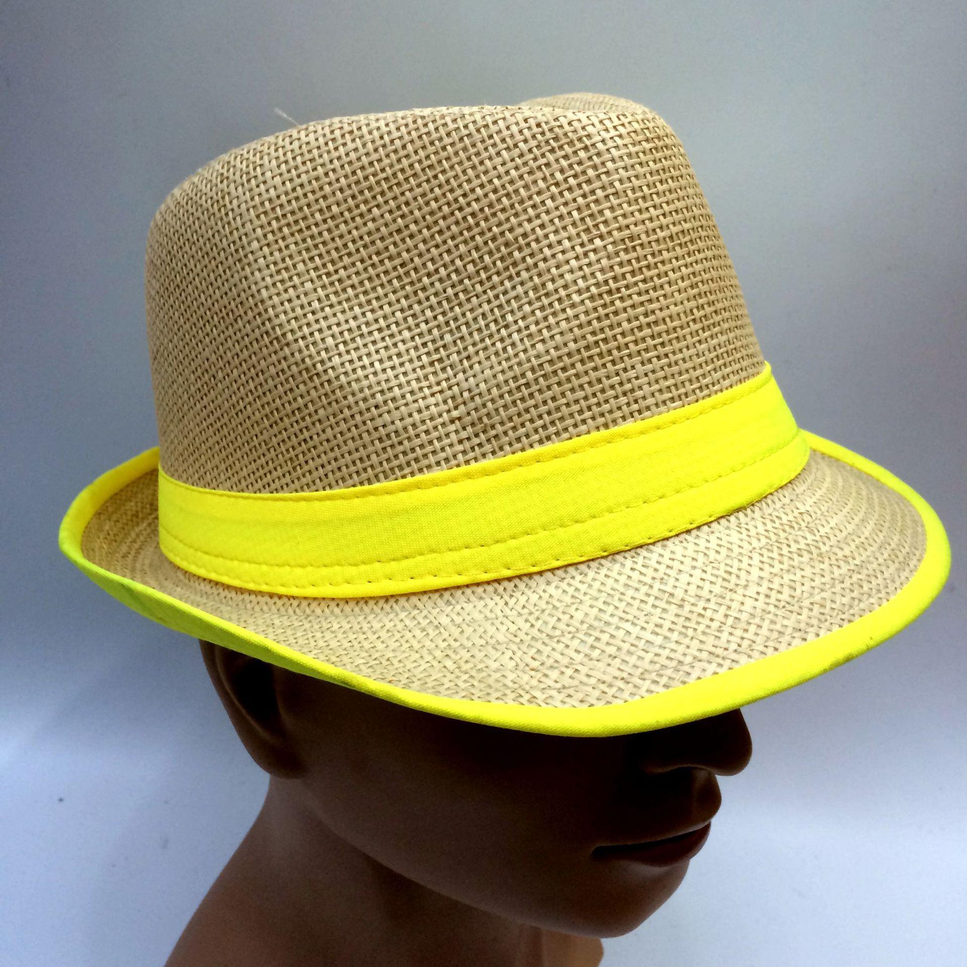 Mixed-color bright-colored fabric-trimmed straw-woven gift hats, beach sunshade hats, and various types of summer gift hats for export Specification image