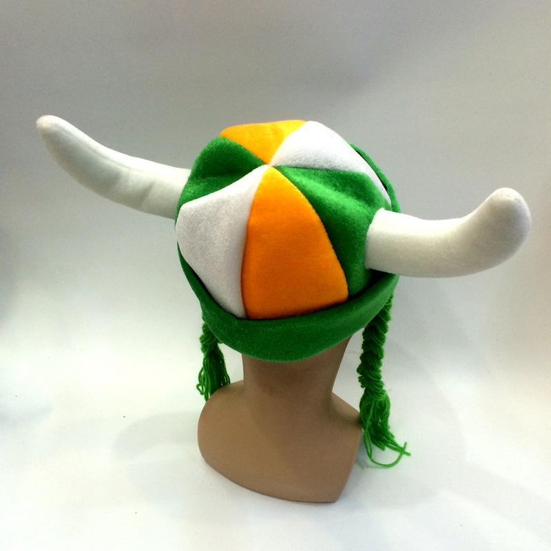 Qianfang Festival wig hat, two ox horns, two woolen braids, fan hat for export, custom-made World Cup festival hat 2542 Application Scenario
