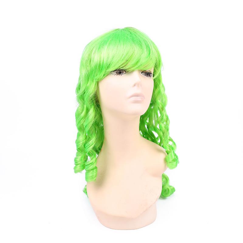Qianfang Festival wig hat, green long curly hair, fashionable and gorgeous bar prop, charming and attractive wig, long curly hair 1666