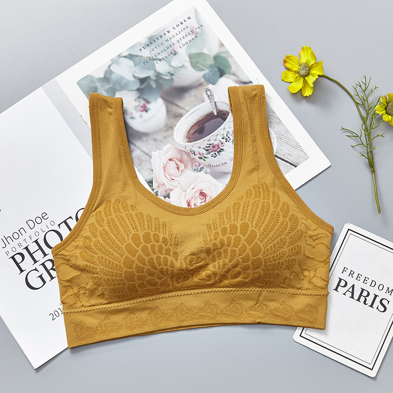 New seamless, wire-free cotton lining sleep gathering yoga lace beauty back vest sports bra for women undefined