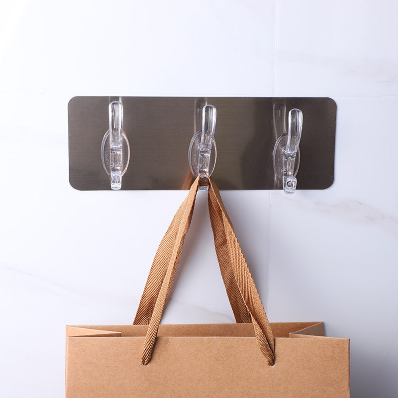 Brushed seamless three-row hooks, coat hooks, bathroom nail-free row hooks, kitchen hole-free hanging hooks, and strong wall adhesive hooks Application Scenario