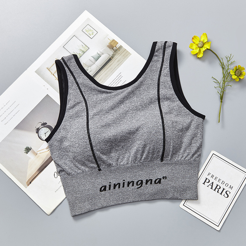 New English letter contrasting color long version thickened, with a beautiful chest, back wrap, seamless chest, tapering abdomen, wide shoulder straps, and outerwear underwear for women undefined