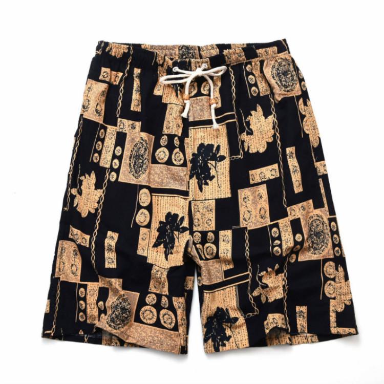 Summer foreign trade cotton, linen and linen beach pants men quick dry large size five quarter pants big shorts casual shorts