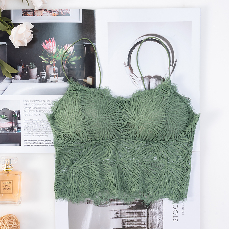 Summer new collection: Slim shoulder strap, eyelash, lace, beautiful back wrap, no steel ring, chest pad, base layer, halter top, women's strapless top undefined
