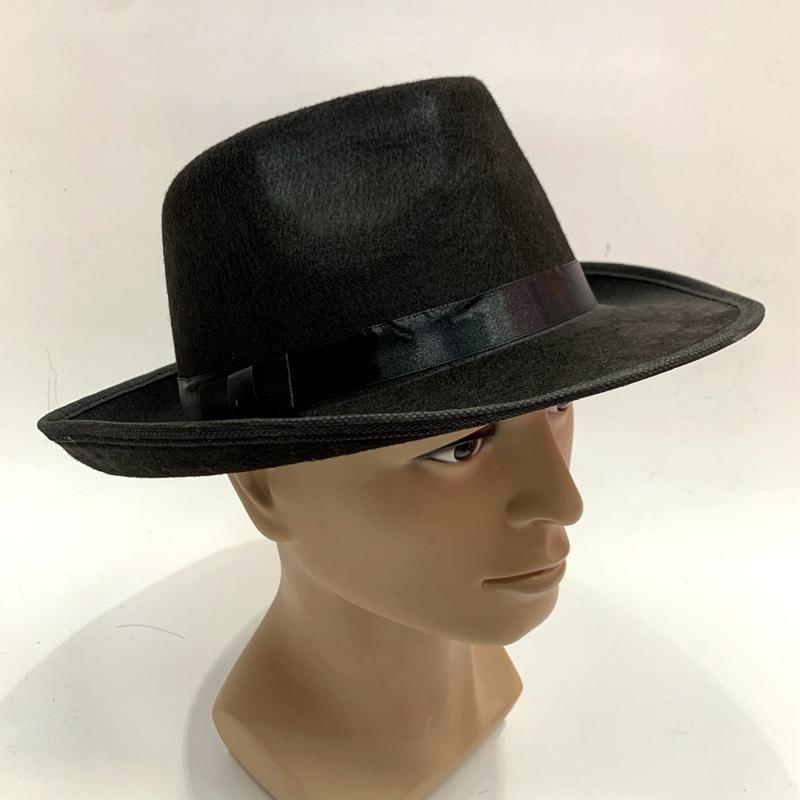 Black non-woven fabric wide-brimmed top hat, jazz hat, Jackson top hat, singer, dancer, dancing gunman hat Item Picture