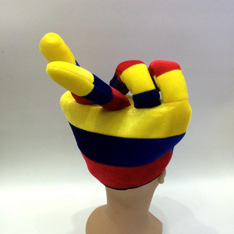 Hecho a medida todos los tipos colombia amarillo azul rojo tricolor una mano suave sombrero comercio exterior extienda dos dedos Y tipo bandera color copa mundial sombrero Specification image