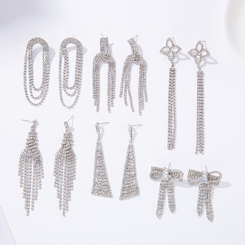 925银针爪链耳环欧美韩国流苏水钻镶钻耳钉网红简约耳饰女批发图