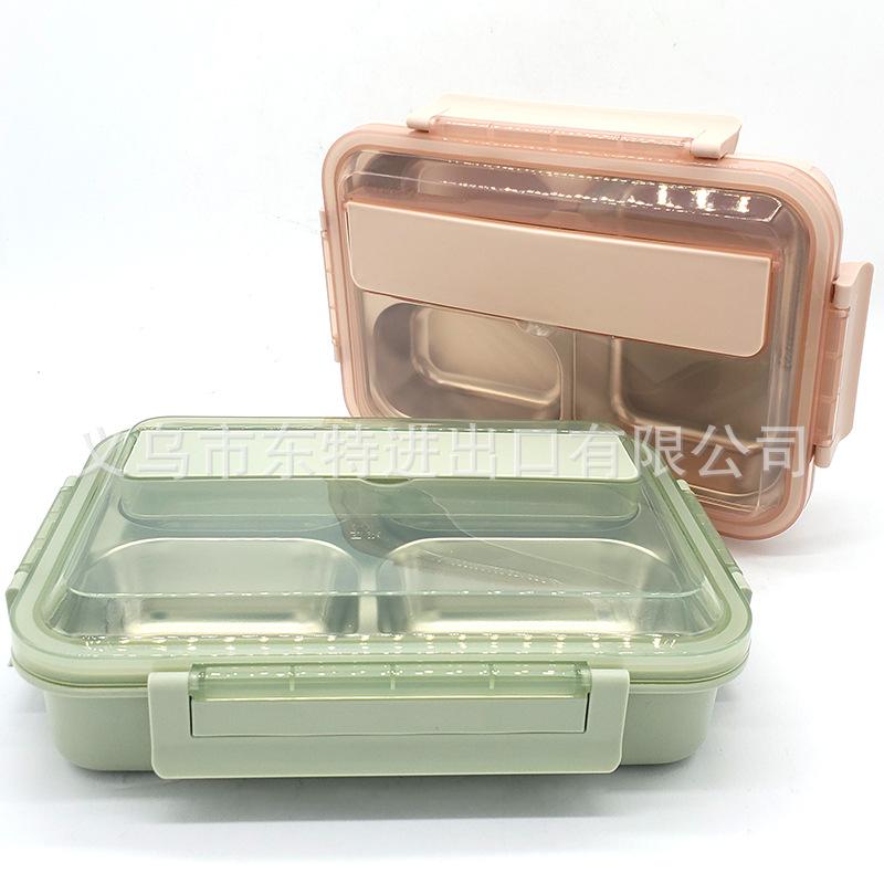 Factory direct sales stainless steel lunch box, double-layer 304 student lunch box, compartmentalized snap-on lunch box, with tableware available