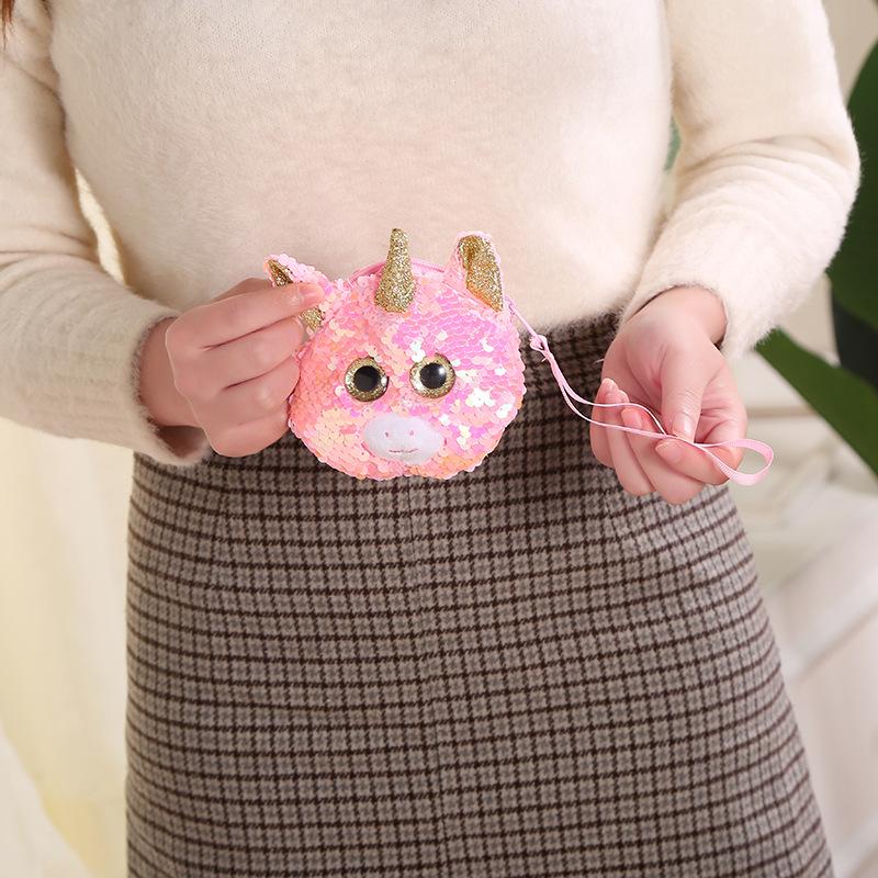 Children's coin purse, Mermaid, Unicorn, sequined flap, big eye storage bag, hand-held small card case details Picture
