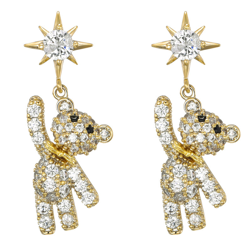 New earrings from Dongdaemun, South Korea, 925 silver zircon micro-inlaid bear snowflake stud women's earrings factory wholesale Item Picture
