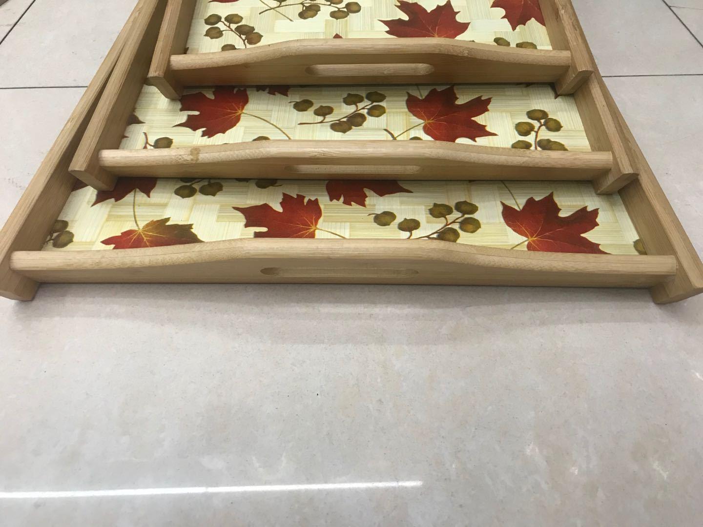 Jiehao Bamboo Distillery tray, restaurant plate, fruit plate, household three-piece set, angled double-ear tray Specification image