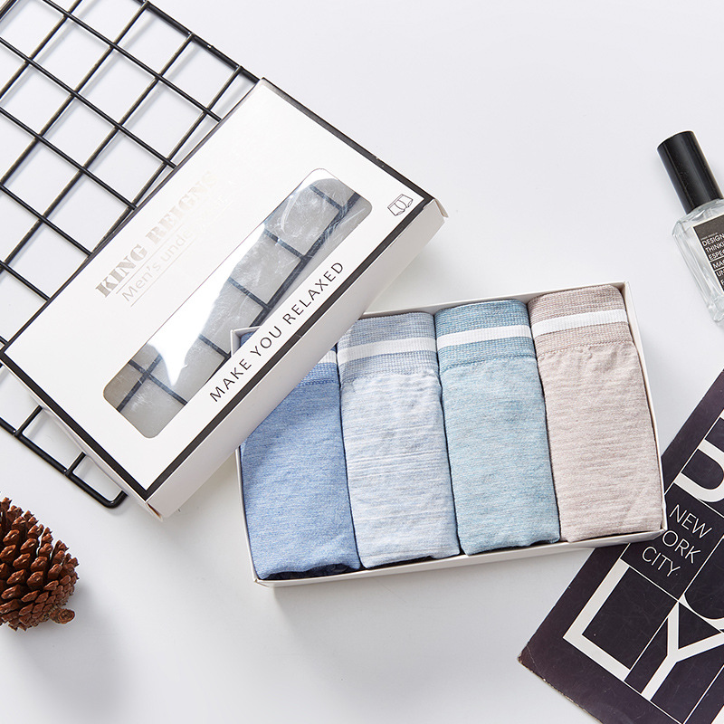 盒装内裤男 直销网红男士U凸莫代尔彩棉无缝弹力透气无痕平角内裤