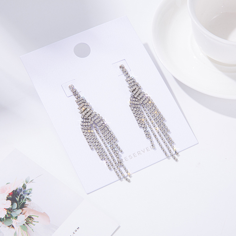 925银针爪链耳环欧美韩国流苏水钻镶钻耳钉网红简约耳饰女批发详情图6