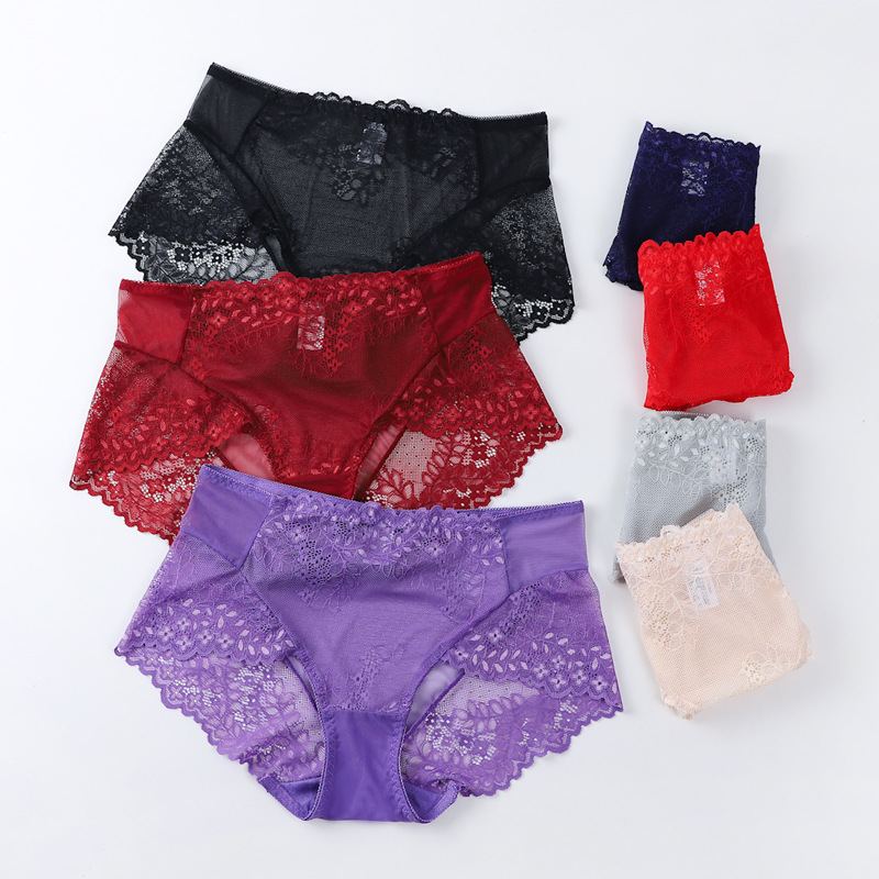 Sexy lace lace breathable and seamless women's briefs, semi-transparent mid-waist women's underwear manufacturer wholesale Specification image