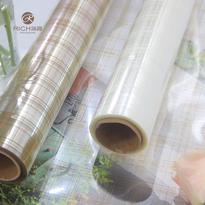 Ruiqu gold and Silver imported checkered paper flower shop floral art gift wrapping paper waterproof plastic OPP film Specification image