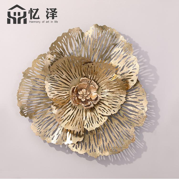 新中式立体牡丹花铁艺墙面装饰 厂家直销现代金属软装背景墙挂件
