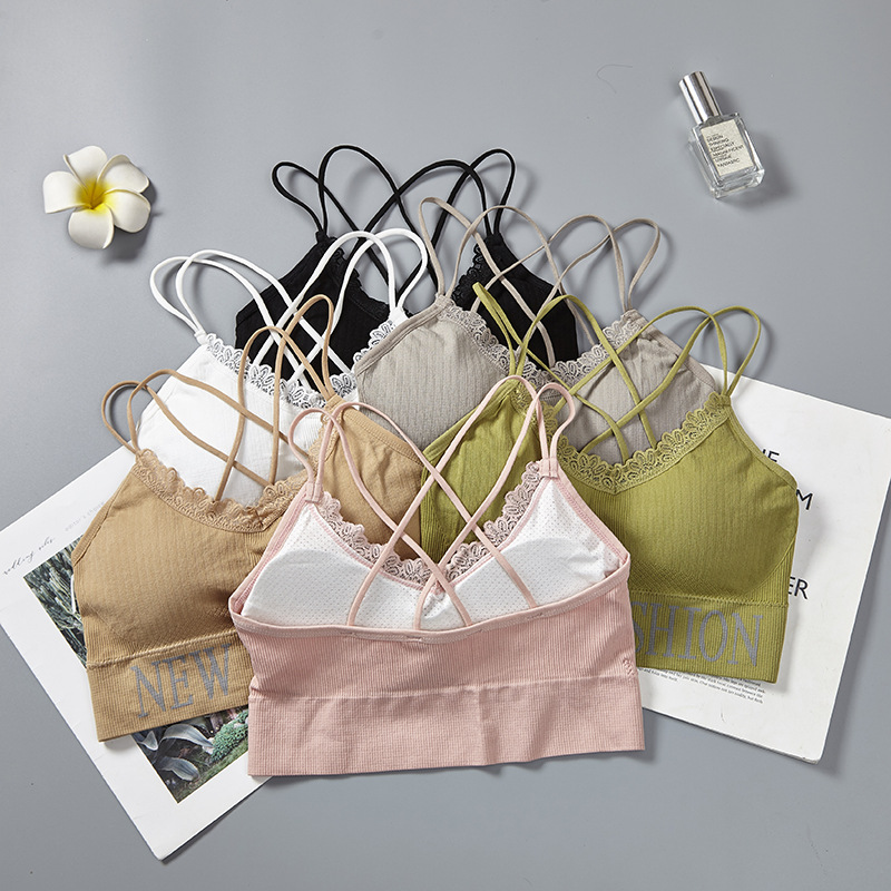 English letter lace thin shoulder strap beautiful back wrap chest breathable lining fabric worn outside yoga gathering strap chest cushion underwear for women