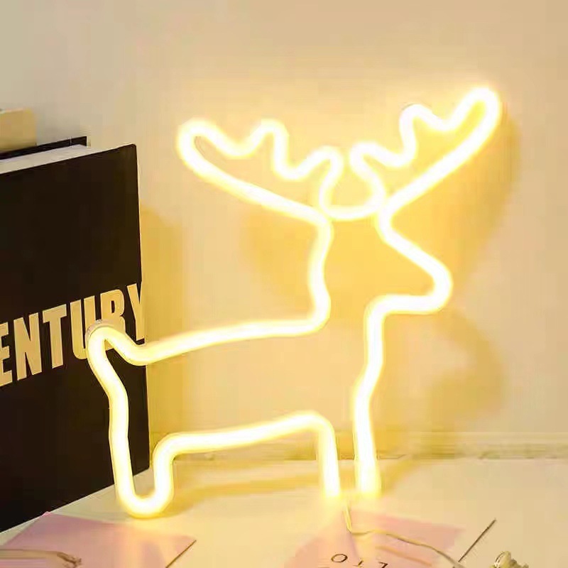 led cross-border manufacturer direct supply Neon-shaped wall lights, small night scenes, rainbow reindeer, Christmas photo props and decorations undefined