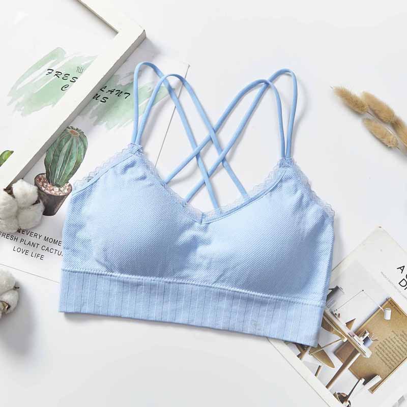 New non-mainstream color lace beauty back spaghetti-strap strapless bra for women without steel rings, with chest pads and thin shoulder straps undefined