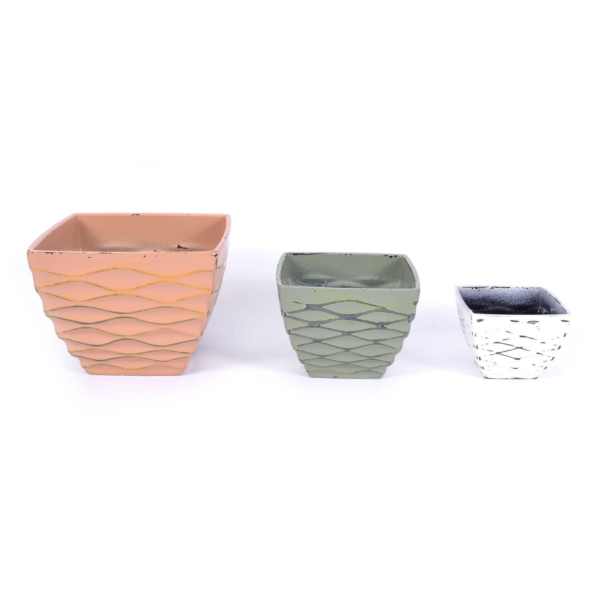 The manufacturer's aged effect: 3-sized concave square plastic flowerpots, succulent flowerpots, aged square flowerpots, and porcelain imitation details Picture