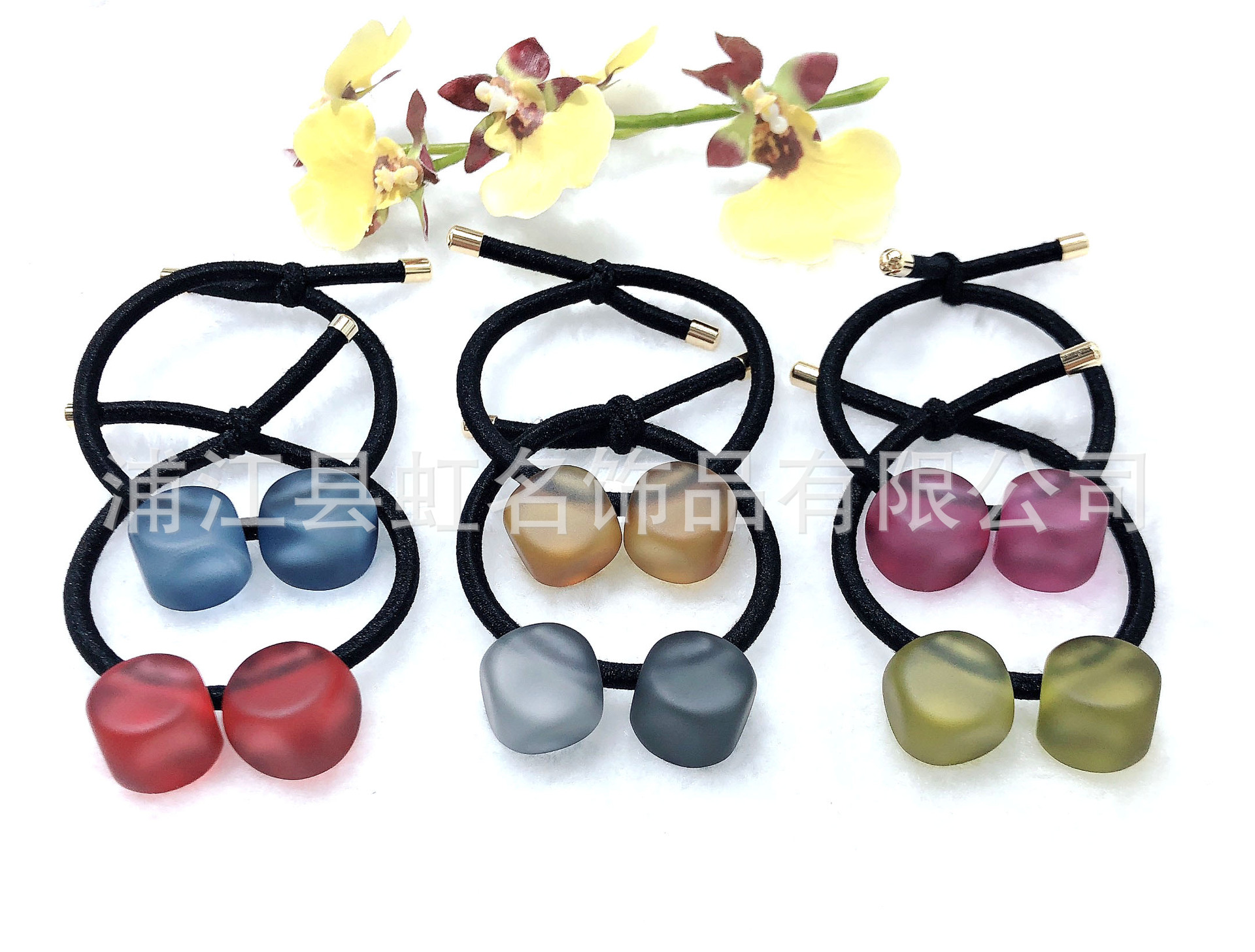 Manufacturers direct hair rope headband female Korean popular two bead hair with all rubber band hair circle head rope thumbnail