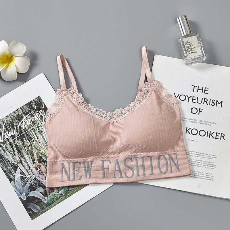New fashion English letter lace adjustable shoulder strap beautiful back wrap chest wear yoga gathering strap chest cushion underwear for women undefined