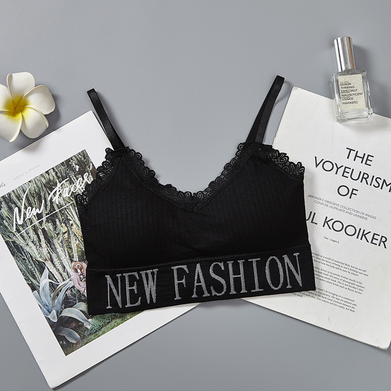 New fashion English letter lace adjustable shoulder strap beautiful back wrap chest wear yoga gathering strap chest cushion underwear for women undefined