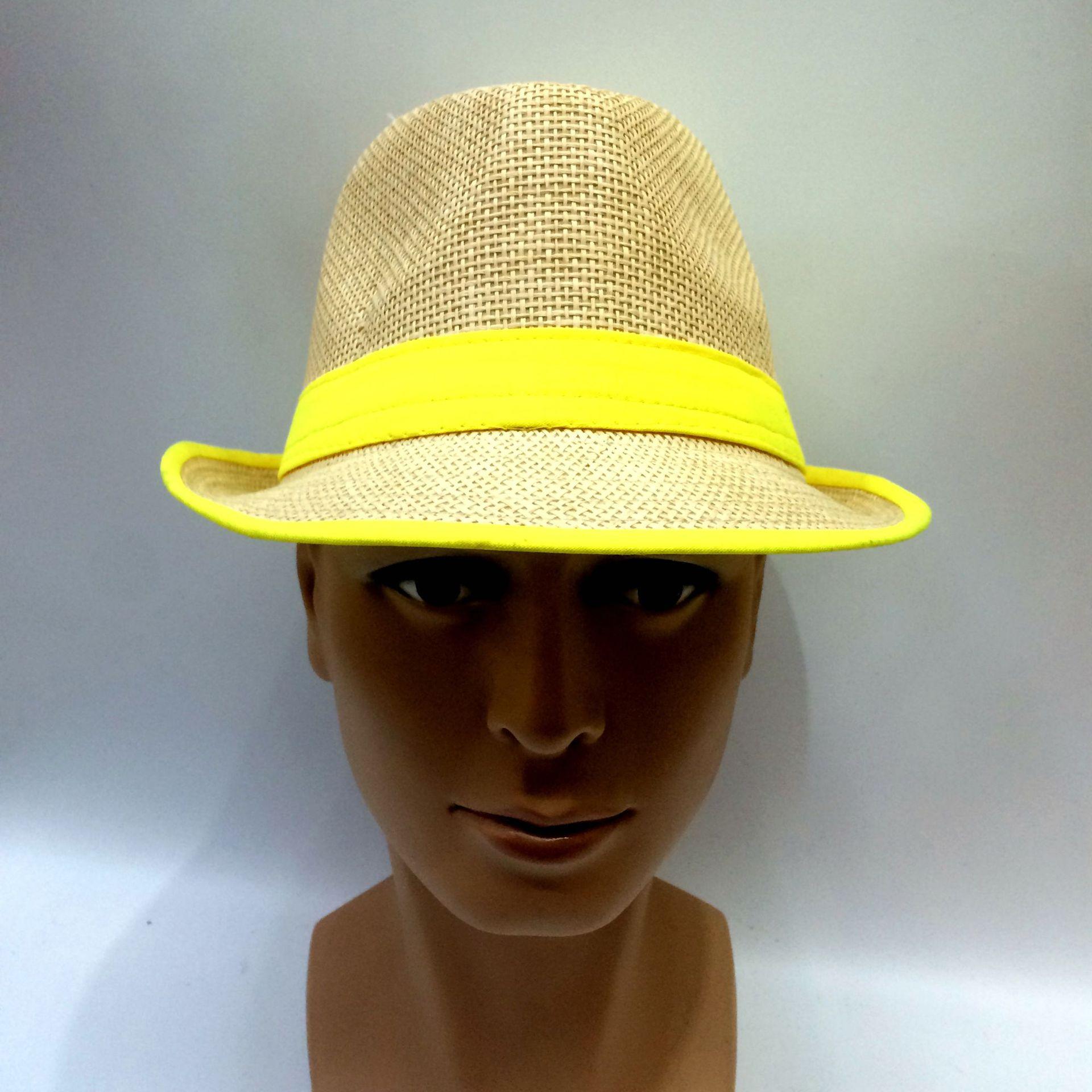 Mixed-color bright-colored fabric-trimmed straw-woven gift hats, beach sunshade hats, and various types of summer gift hats for export