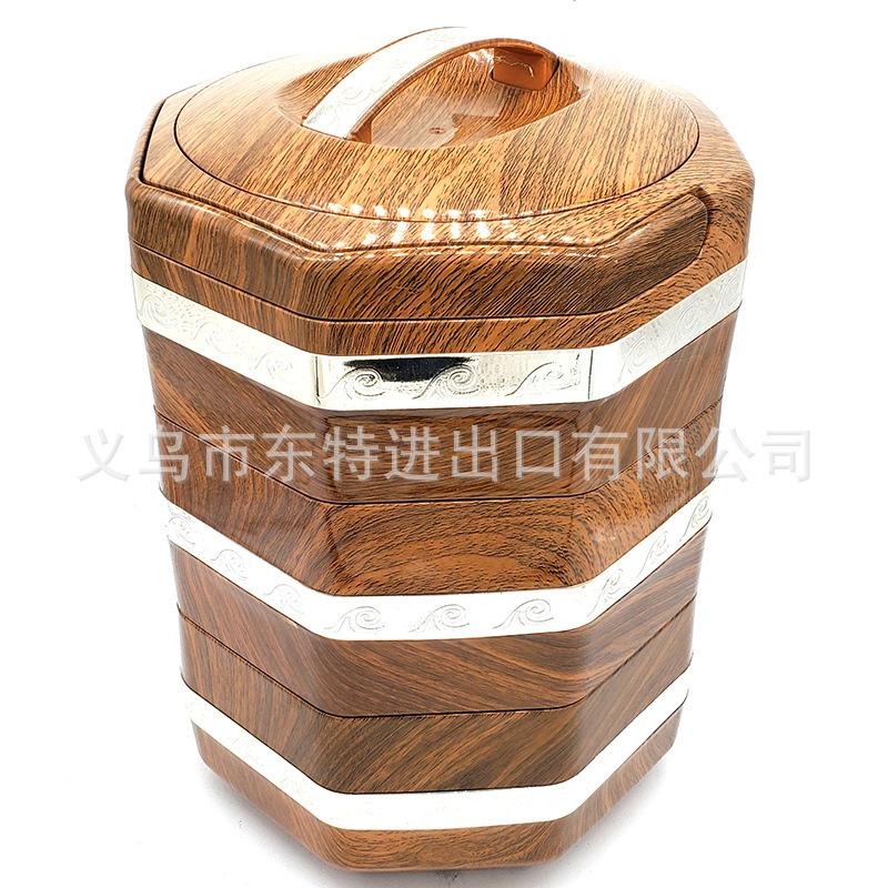 Stainless steel Japanese octagonal multi-layer bento box, wood-grain hand-held picnic lunch box, multi-purpose food grid gift lunch box details Picture