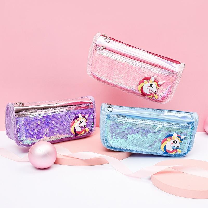 Korean minimalist canvas unicorn pencil case, a girl's fresh and portable large-capacity stationery bag, student pencil case details Picture