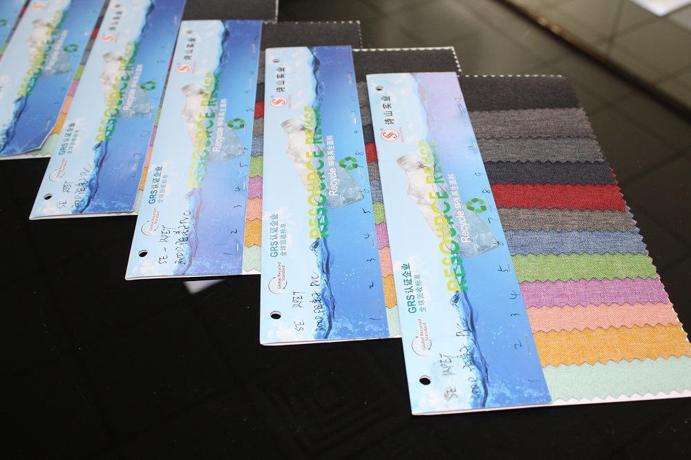 RPET recycled Oxford cloth GRS certified, TC certificate 300D cationic PU in stock for direct shipment Item Picture