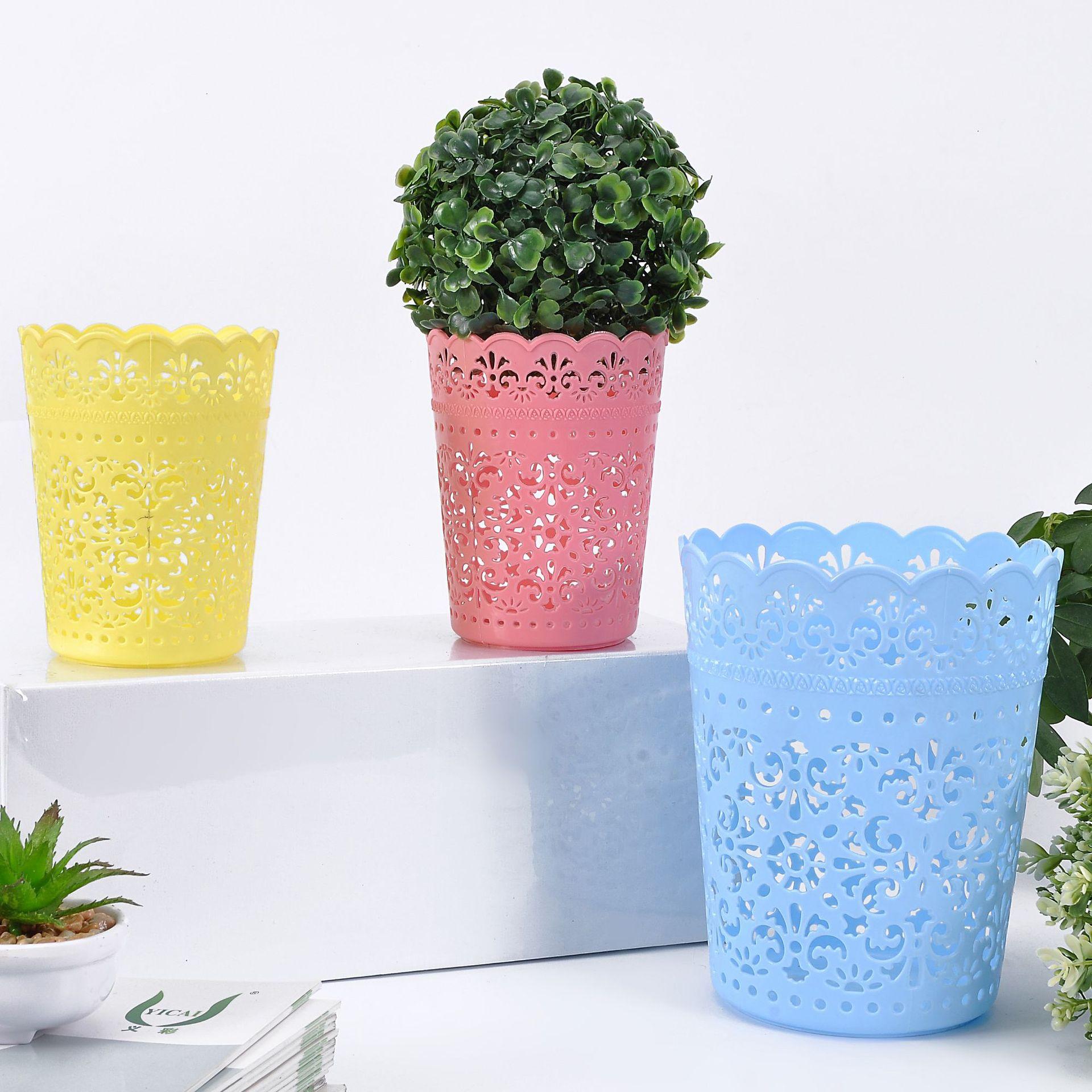 清仓大甩卖爆款2511系列花孔镂空纸篓 蕾丝皇冠花盆 塑料花盆白底实物图