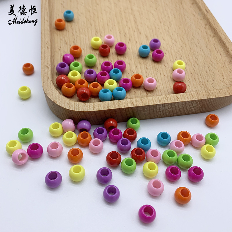 Factory direct sales of 8mm large-hole solid color round acrylic beads, diy handcrafted children's toy bracelets, versatile beads Specification image