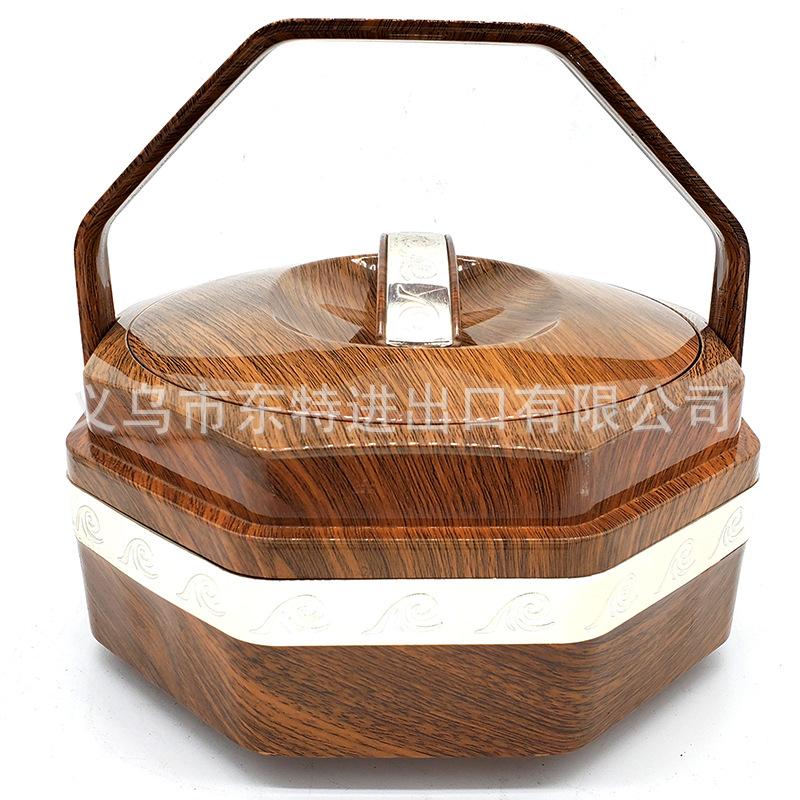 Stainless steel Japanese octagonal multi-layer bento box, wood-grain hand-held picnic lunch box, multi-purpose food grid gift lunch box Item Picture