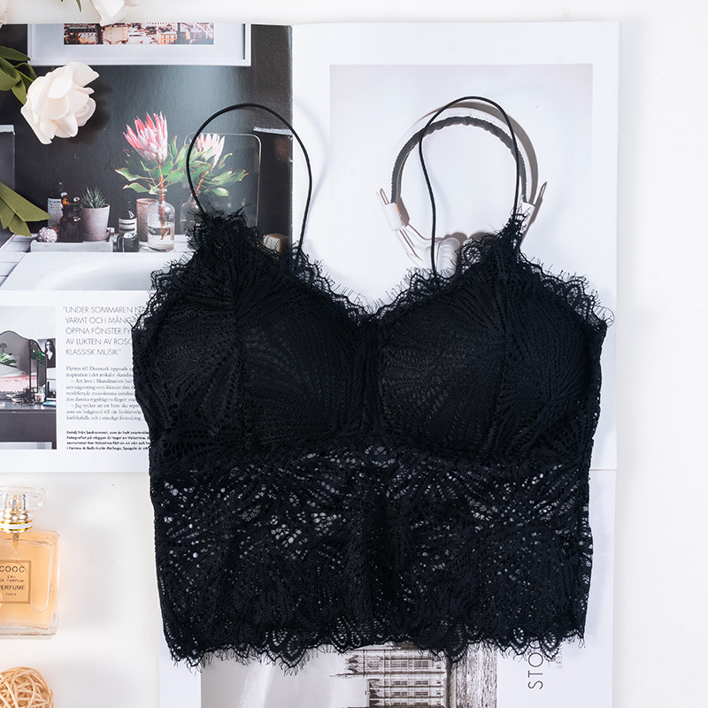 Summer new collection: Slim shoulder strap, eyelash, lace, beautiful back wrap, no steel ring, chest pad, base layer, halter top, women's strapless top undefined