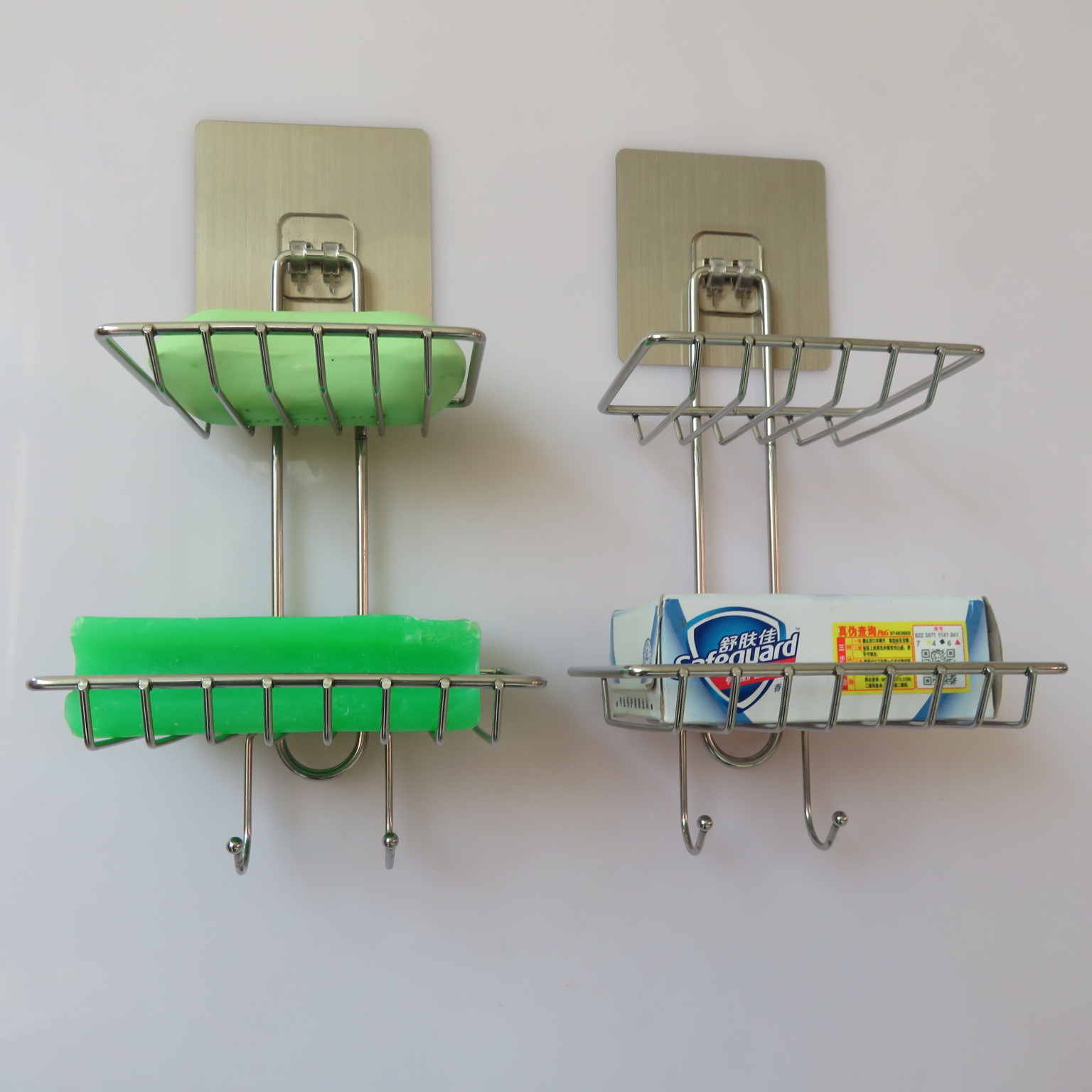 Factory direct sales of stainless steel double-layer soap boxes with hooks, no need for drilling, nano strong invisible soap box rack, bathroom Item Picture