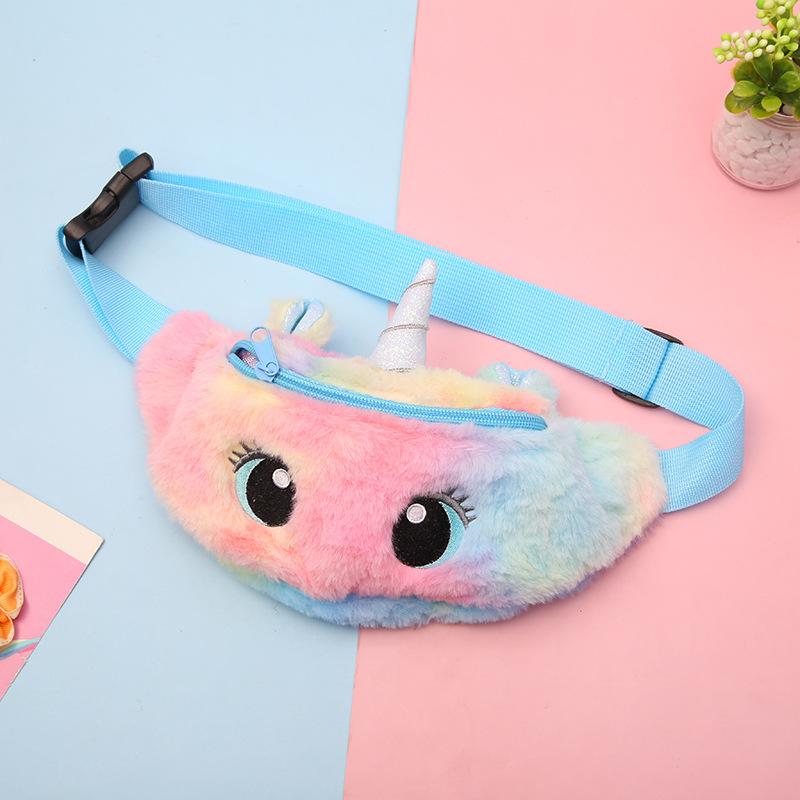 Unicorn cartoon plush single-shoulder bag, cute little girl, big eye waist bag, kindergarten children's crossbody bag, chest bag undefined