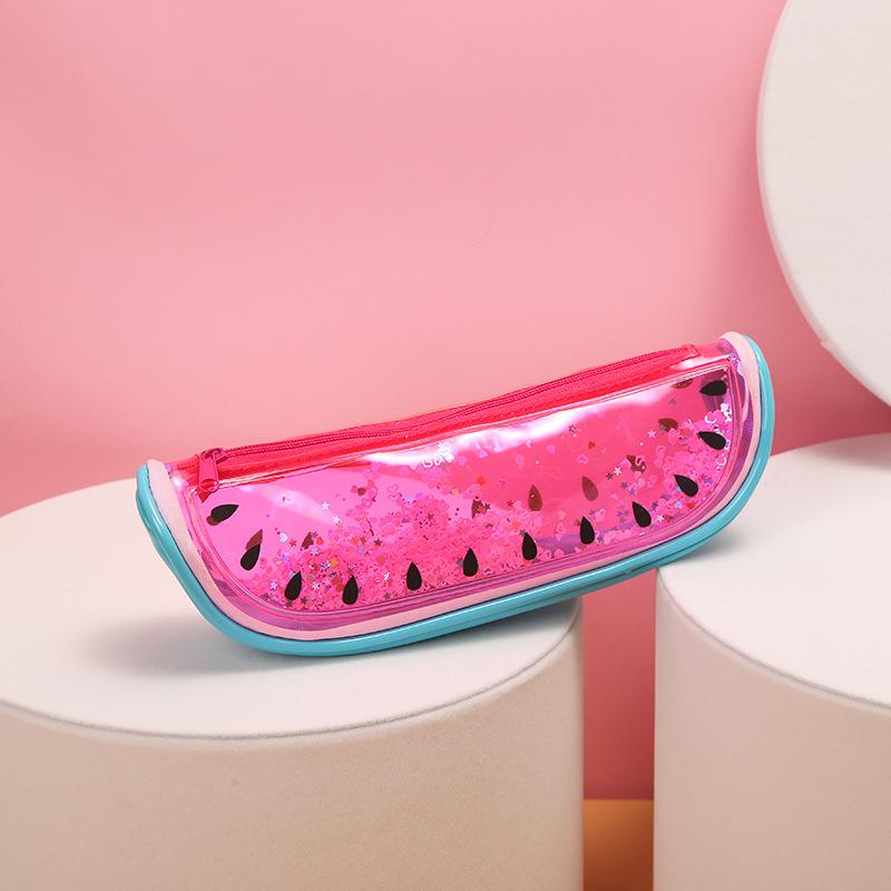 Korean version rainbow Fruit flowing sand student pencil case, iridescent summer new storage box, children and girls' storage pencil case Specification image