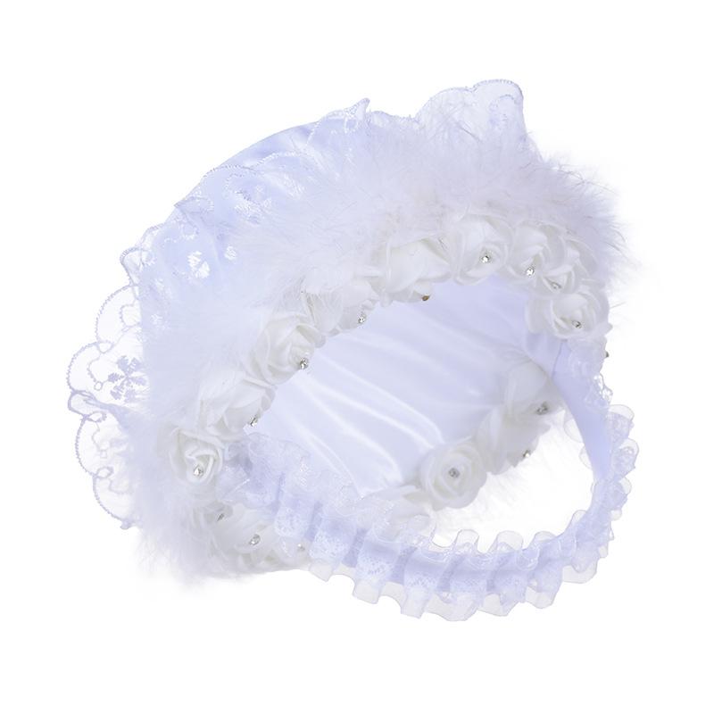 Cross-border new European-style ostrich wool rose hand-held handmade flower basket, creative bride wedding flower basket, children's flower basket details Picture