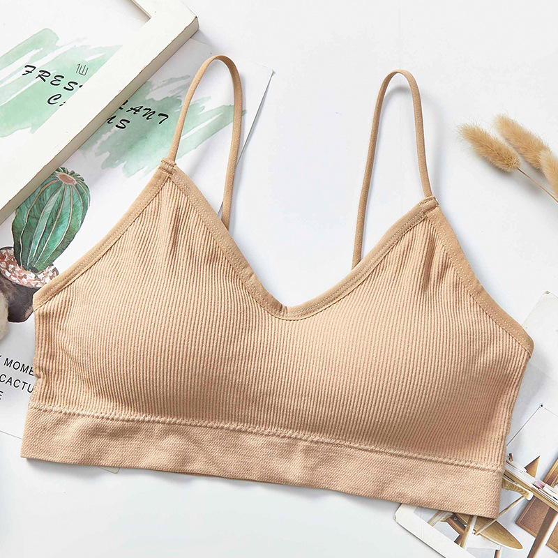 Threaded halter, beautiful back, chest wrap, fine shoulder strap, comfortable and breathable, solid-color underwear with chest pad, women's vest without steel ring undefined