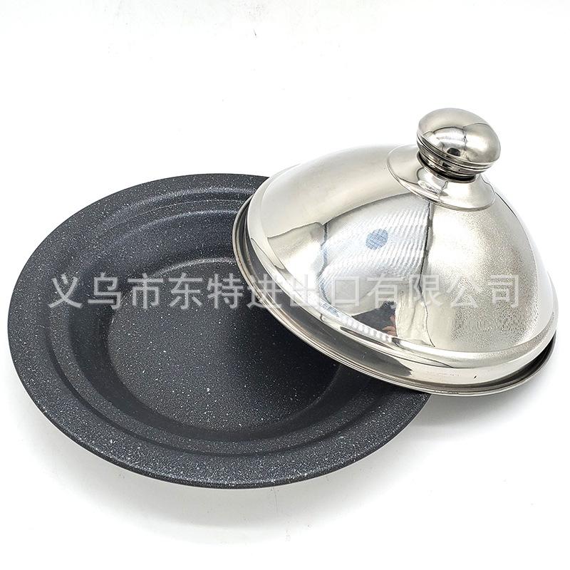 不锈钢塔吉锅日式麦饭石不沾蒸锅摩洛哥出口海鲜蒸锅复底海鲜锅白底实物图