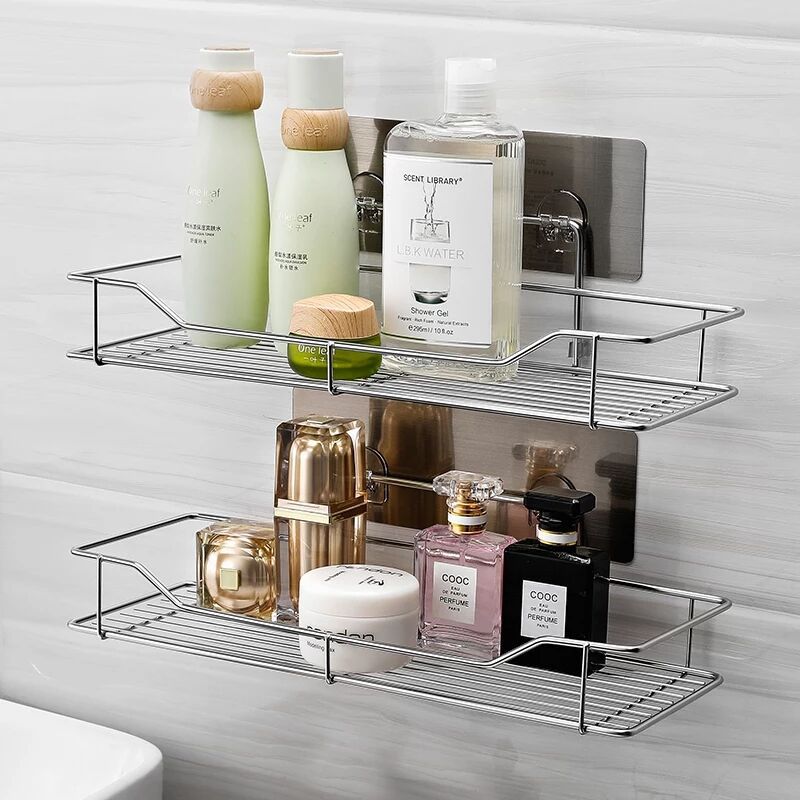 Seamless stainless steel beveled shelf, bathroom cosmetics shelf, space-saving, no need for drilling, strong wall shelf thumbnail