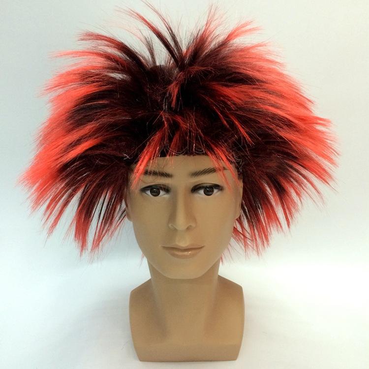 The manufacturer custom-made red and black hedgehog wig, cactus type explosive wig, Halloween type two-color wig